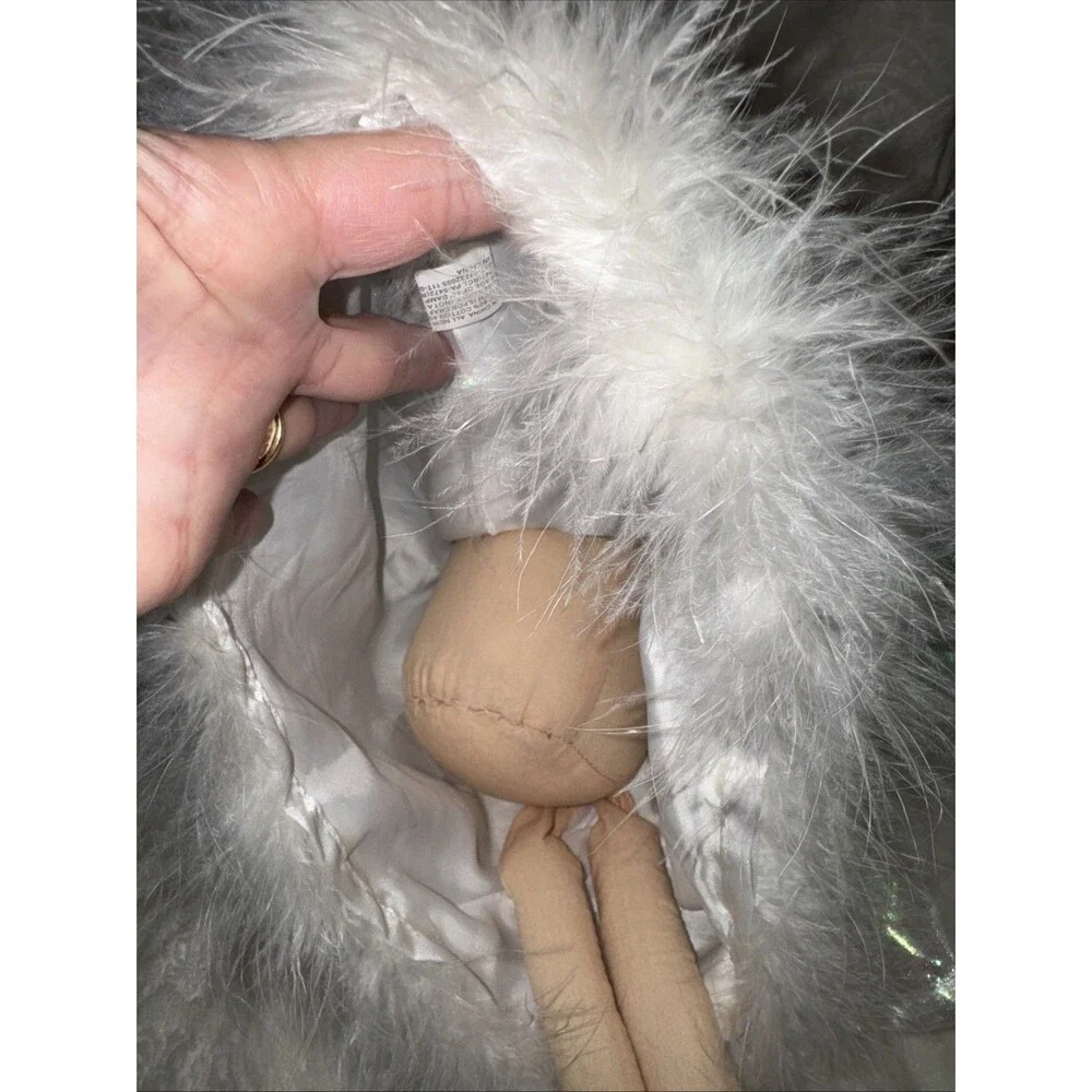Ballerina Angel shelf Sitter Doll Plush Bean Bag White Glitter Bow Feather Trim